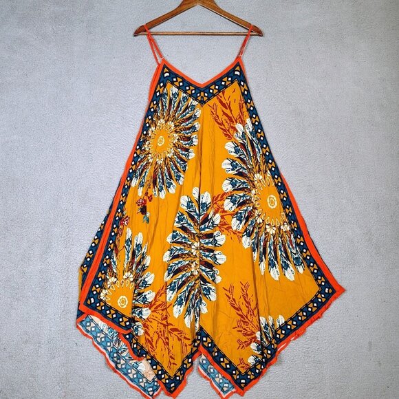 Jealous Tomato Tank Dress Women Medium Orange Floral Handkerchief Flowy Boho NWT - Picture 2 of 9